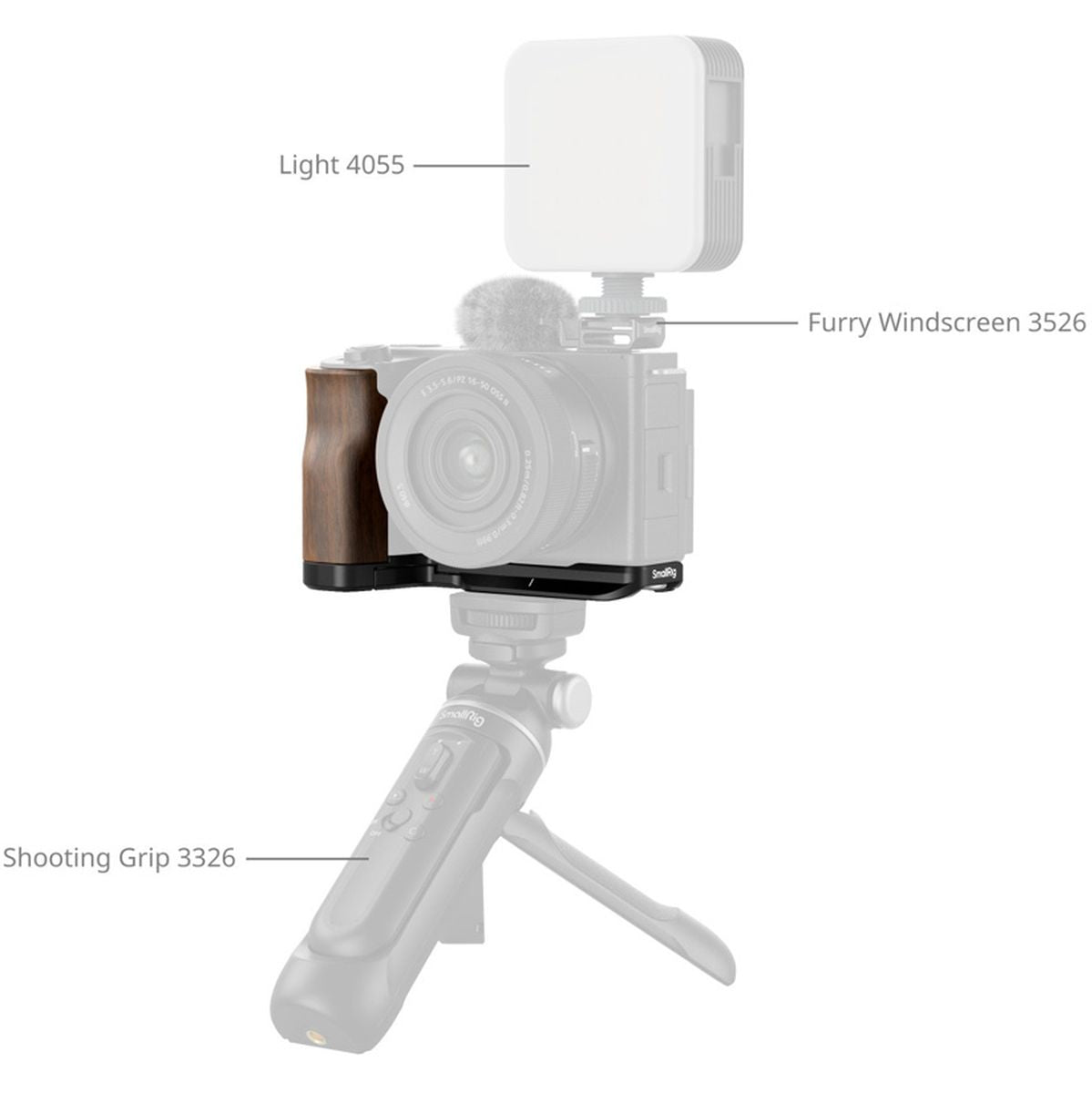 SmallRig 4864 L Shape Mount Plate w/ Wooden Handle For Sony ZV E10 II