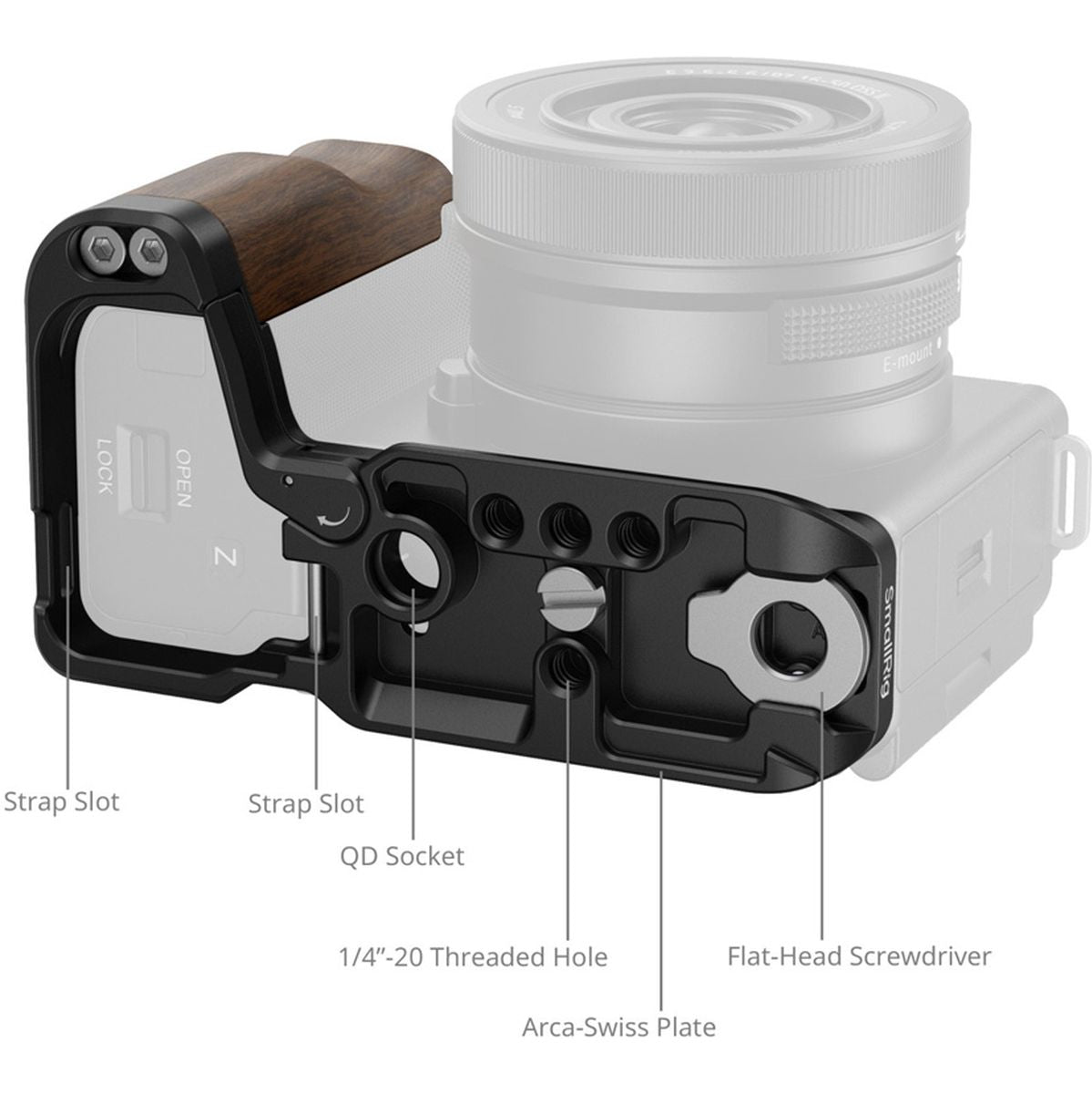 SmallRig 4864 L Shape Mount Plate w/ Wooden Handle For Sony ZV E10 II