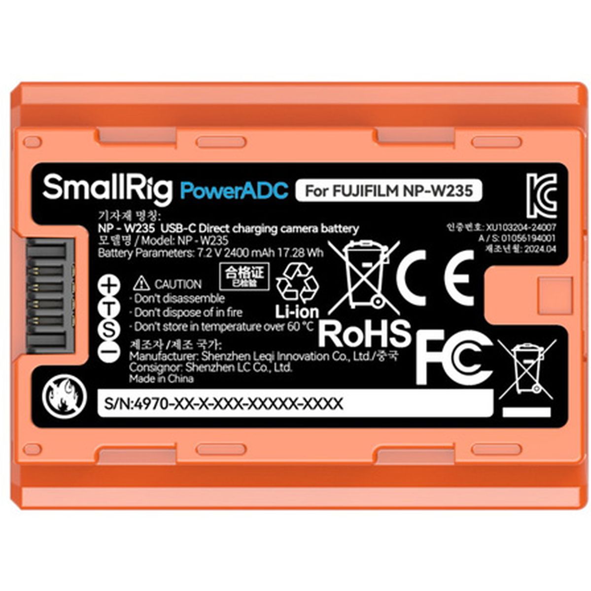 SmallRig 4970 NP W235 USB C Rechargeable Camera Battery (Orange)
