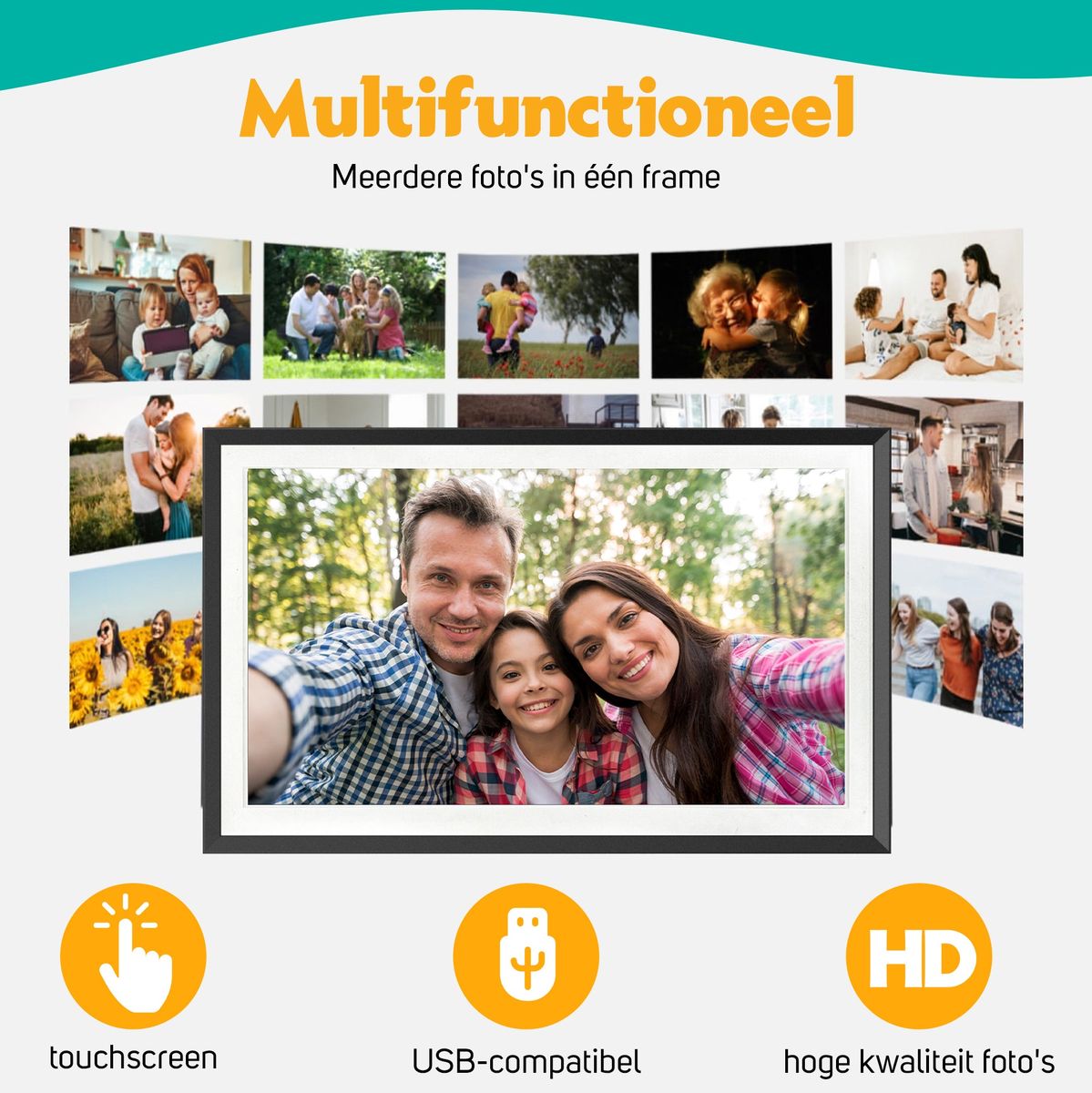 Pora&Co Digital Photo Frame Black Wood w/ WiFi And Frameo App 39cm - image 5 of 5