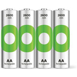 GP AA Battery Rechargeable NiMH 2600 mAh ReCyko 1.2V 4 PCs