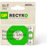 GP AA Battery Rechargeable NiMH 2600 mAh ReCyko 1.2V 4 PCs