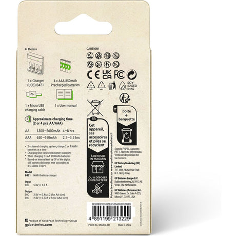 GP USB Battery Charger B441 w/ 4 X ReCyko AAA 850 mAh - image 4 of 5