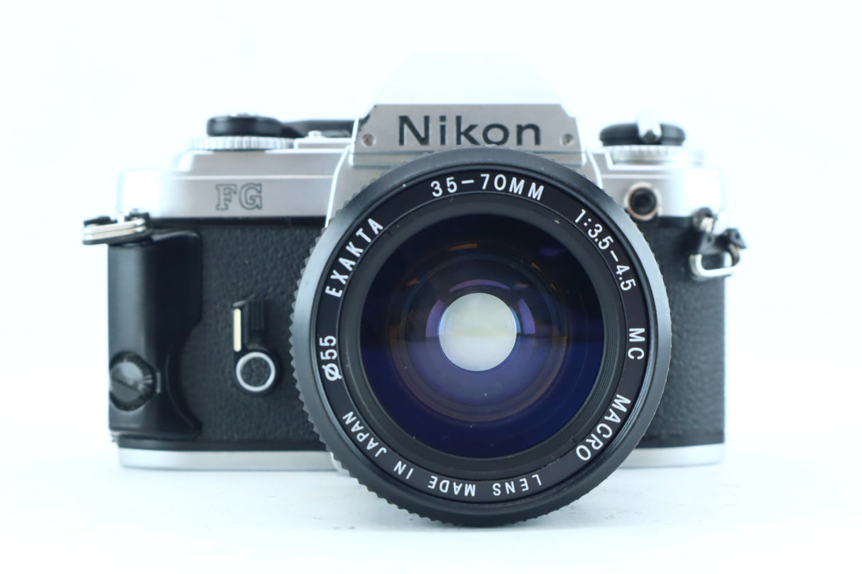 Nikon FG with Exakta 35–70mm f/3.5–4.5 MC Macro