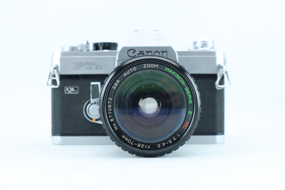 Canon FTB with Makinon Serie E MC 28–70mm f/3.5–4.5
