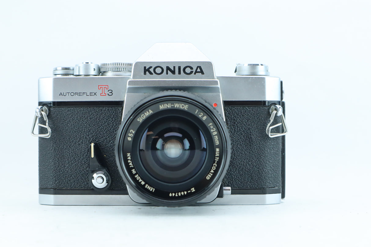 Konica Autoreflex T3 35mm SLR Kit with Sigma Mini-Wide 28mm f/2.8 Multi-Coated