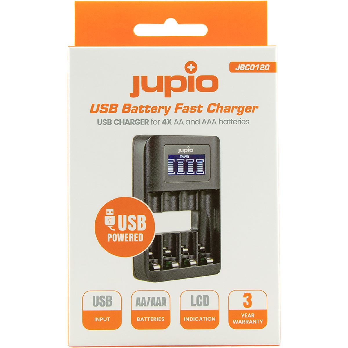 Jupio USB 4-SLOTS Battery Fast Charger LCD