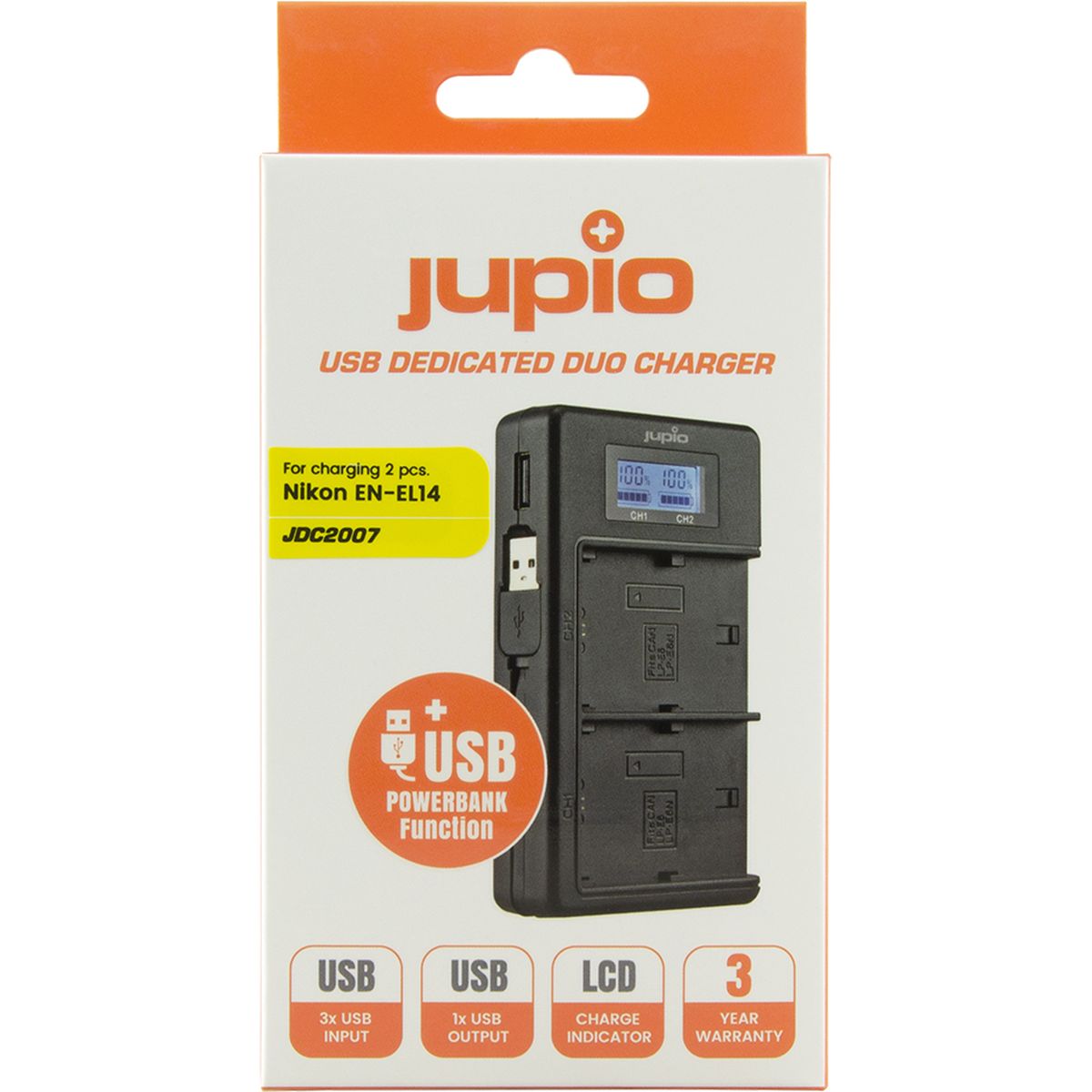 Jupio USB Dedicated Duo Charger LCD For Nikon EN-EL14 - image 2 of 3
