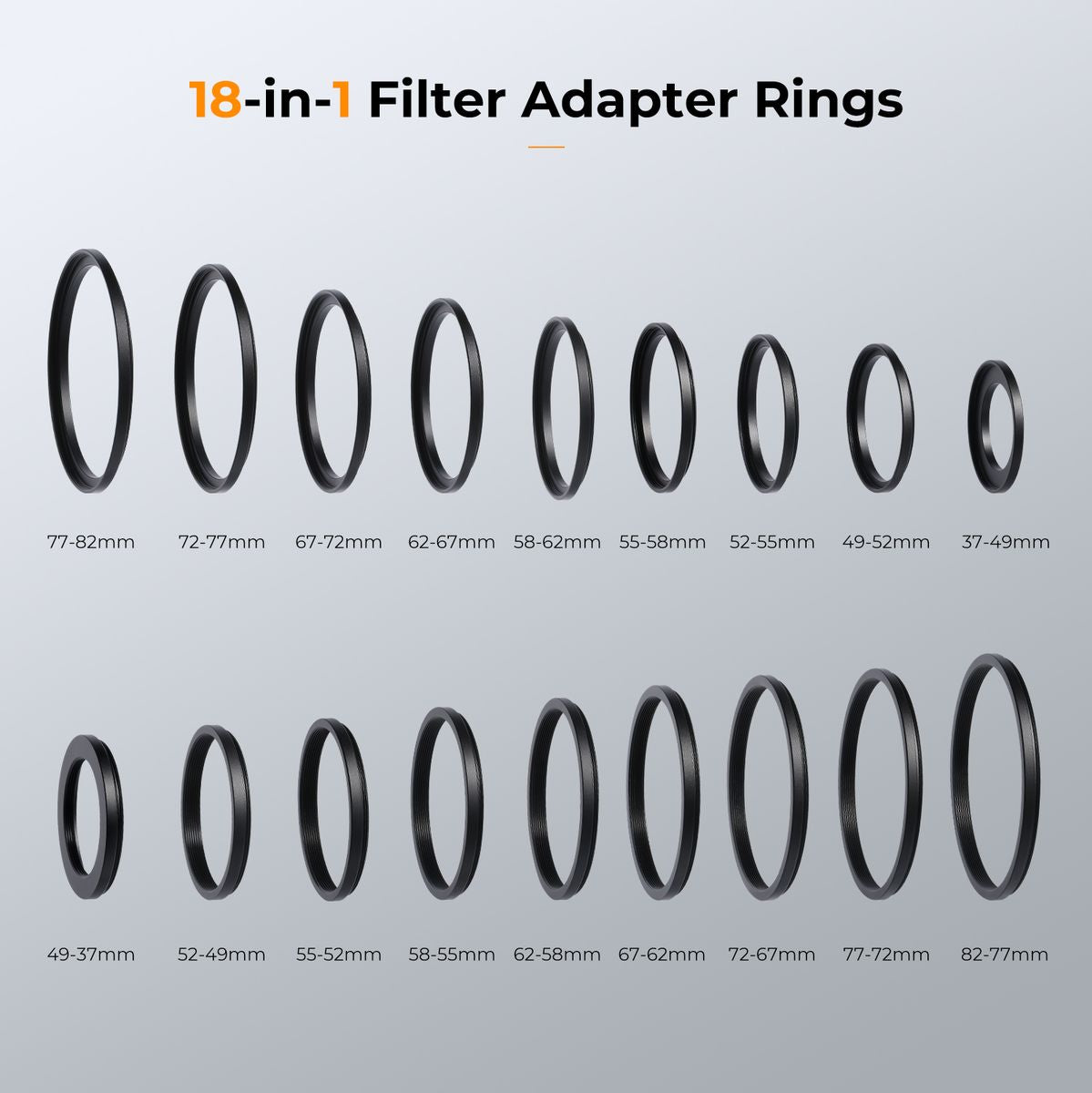 K&F Concept Step Up / Down Ring Set 18-piece (37-82mm) - image 2 of 5