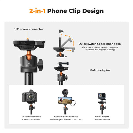 K&F Concept Selfie Stick Tripod 153cm w/ Phone Holder - image 2 of 5