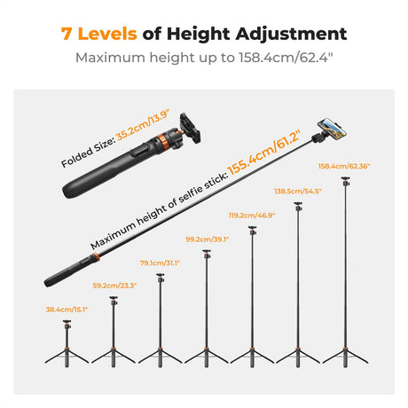 K&F Concept Selfie Stick Tripod 153cm w/ Phone Holder - image 3 of 5