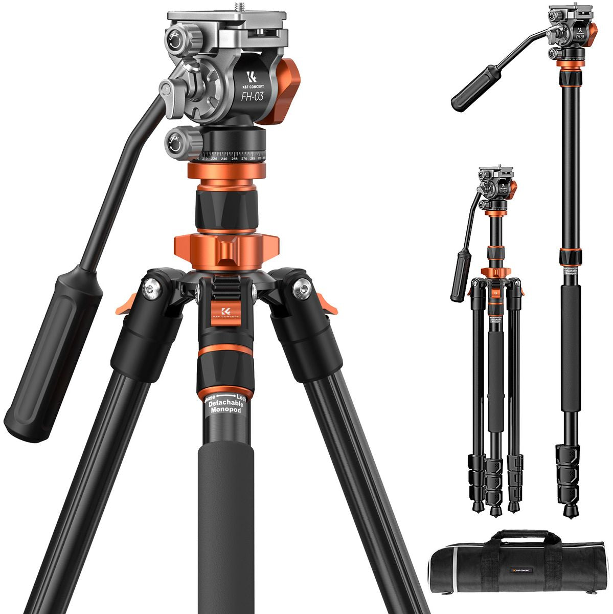 K&F Concept Tripod K234A7 200cm w/ FH-03 Videohead