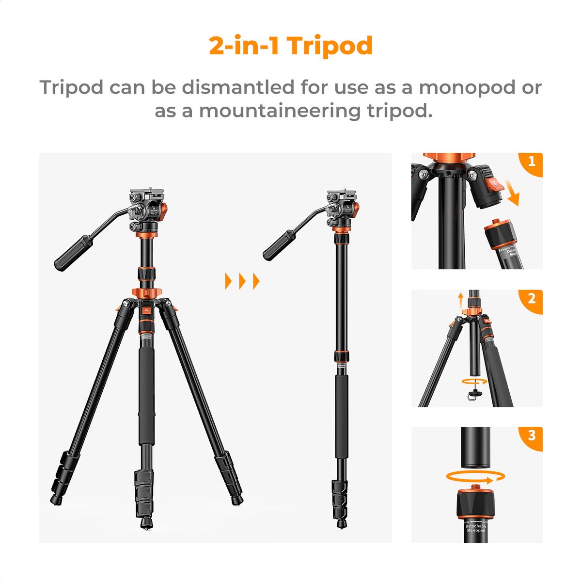 K&F Concept Tripod K234A7 200cm w/ FH-03 Videohead - image 2 of 5