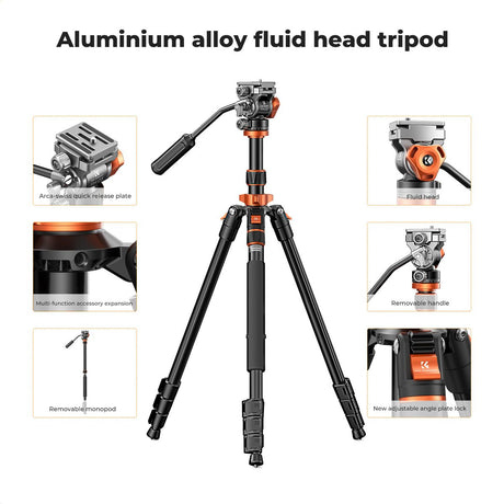 K&F Concept Tripod K234A7 200cm w/ FH-03 Videohead - image 3 of 5