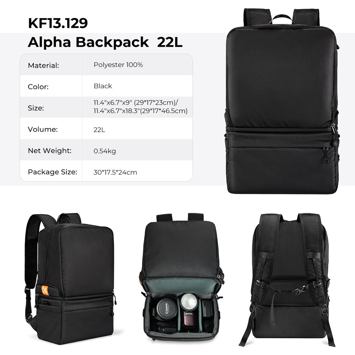 K&F Concept 2-In-1 Camera Backpack / Shoulder Bag Black - image 2 of 5