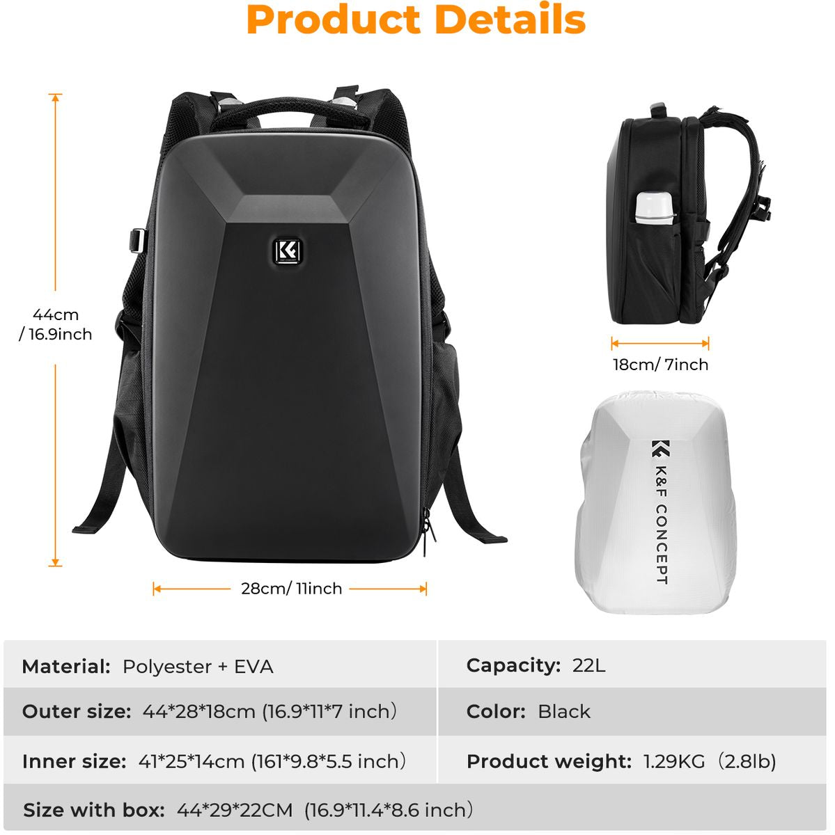 K&F Concept Hardshell Camera Backpack 22L Black - image 4 of 5