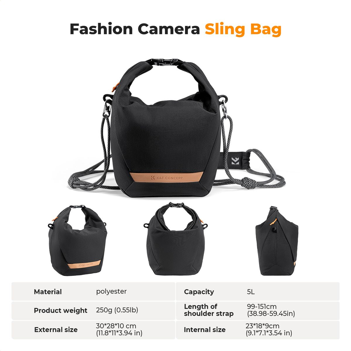 K&F Concept Urban Wander 11 Sling Bag Magnetic Black - image 3 of 5