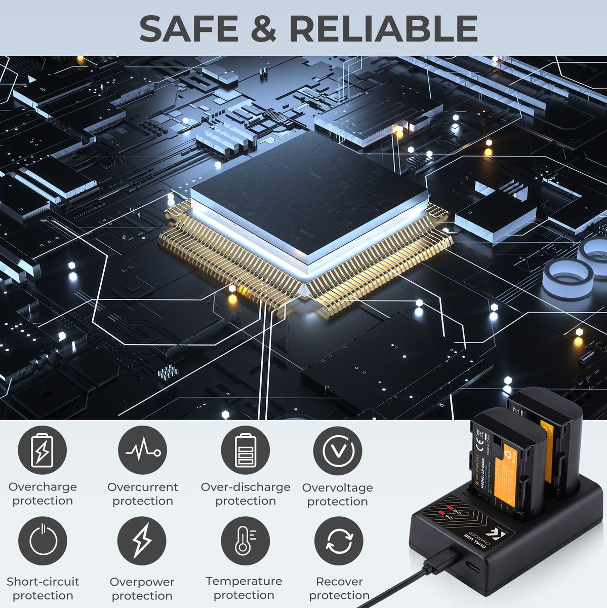 K&F Concept Dual Battery-Charger For LPE6NH w/ USB-C - image 4 of 5