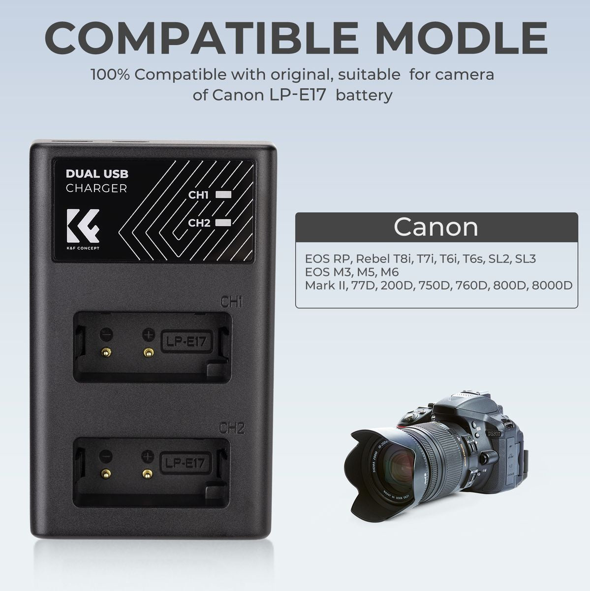 K&F Concept Dual Battery-Charger For LP-E17 w/ USB-C - image 4 of 5