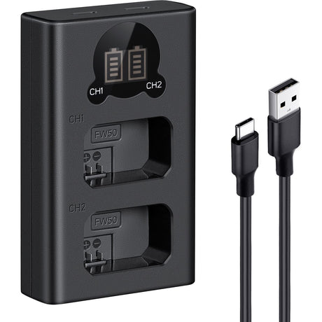 K&F Concept NP-FW50 Dual Battery-Charger USB-C w/ Display