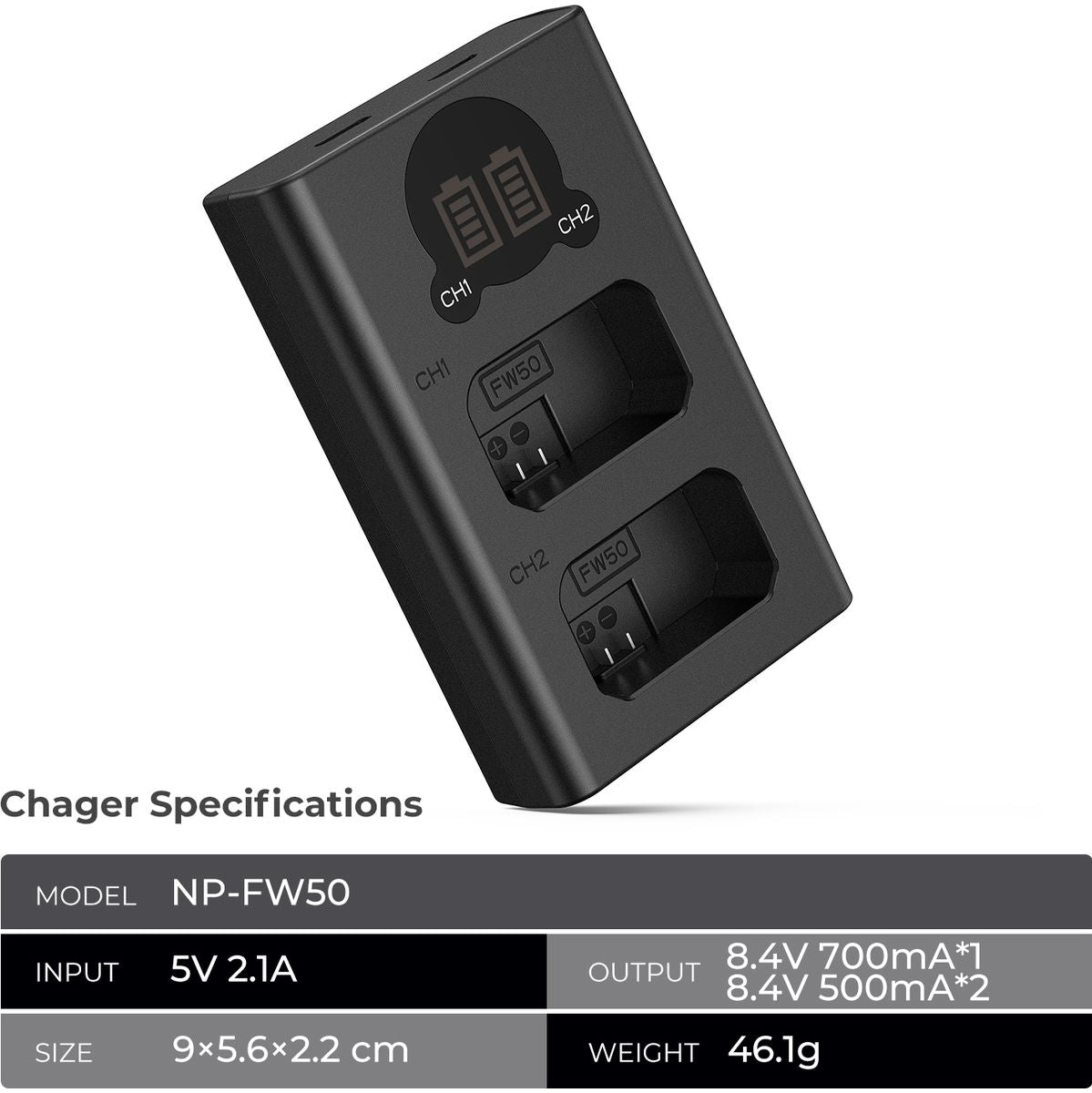 K&F Concept NP-FW50 Dual Battery-Charger USB-C w/ Display - image 3 of 5