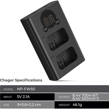 K&F Concept NP-FW50 Dual Battery-Charger USB-C w/ Display - image 3 of 5