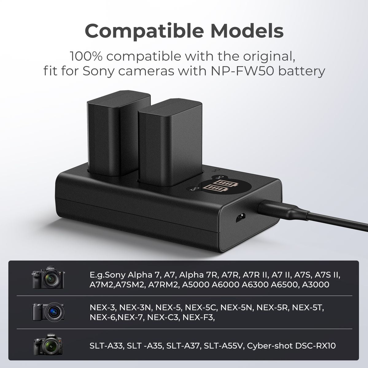 K&F Concept NP-FW50 Dual Battery-Charger USB-C w/ Display - image 5 of 5