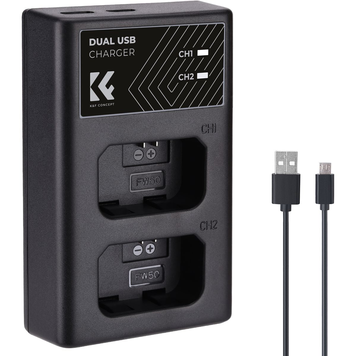 K&F Concept Dual Battery-Charger For NP-FW50 w/ USB-C