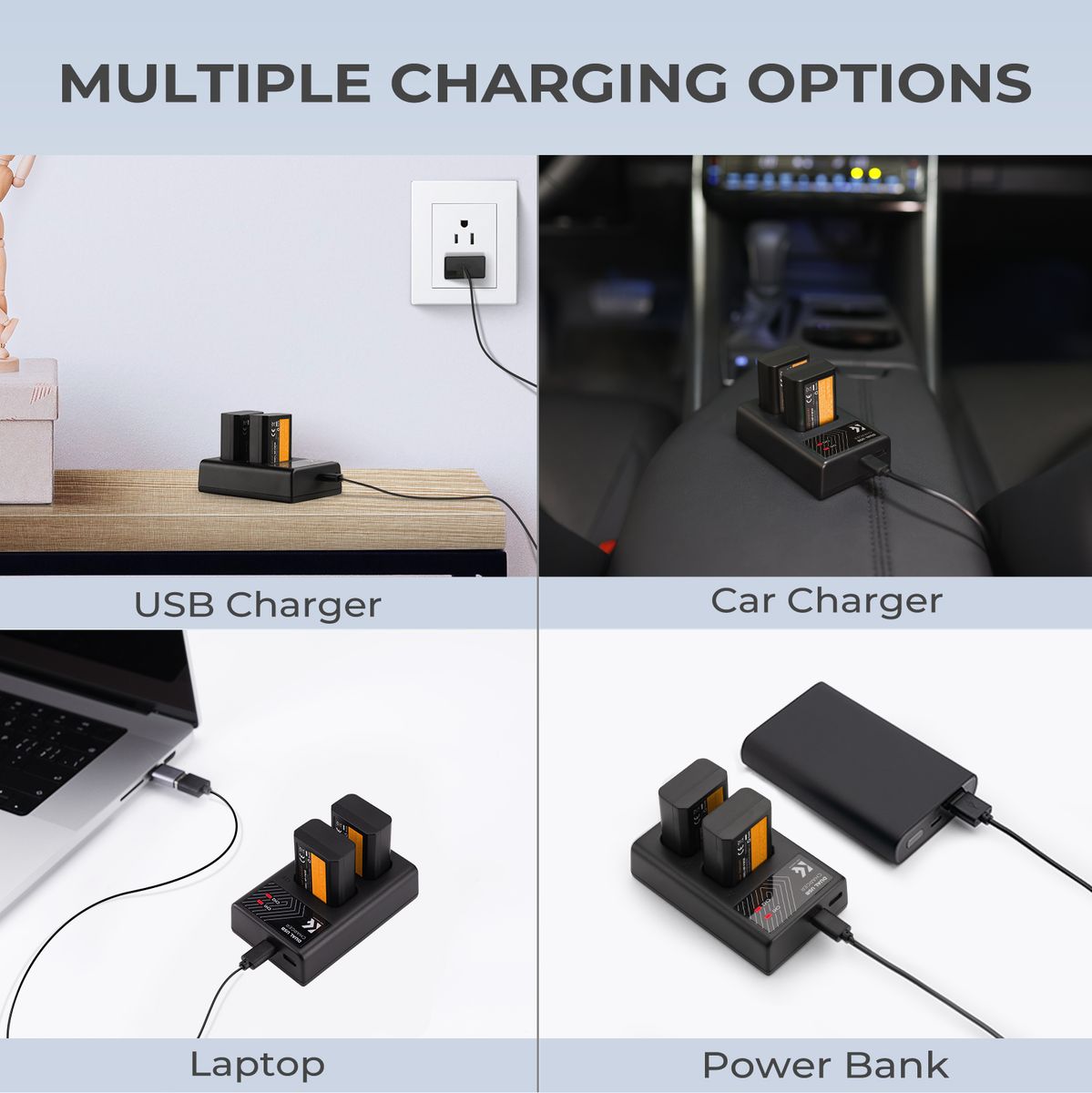 K&F Concept Dual Battery-Charger For NP-FW50 w/ USB-C - image 2 of 5