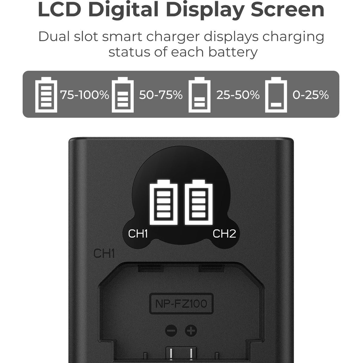 K&F Concept NP-FZ100 Dual Battery-Charger USB-C w/ Display - image 4 of 5