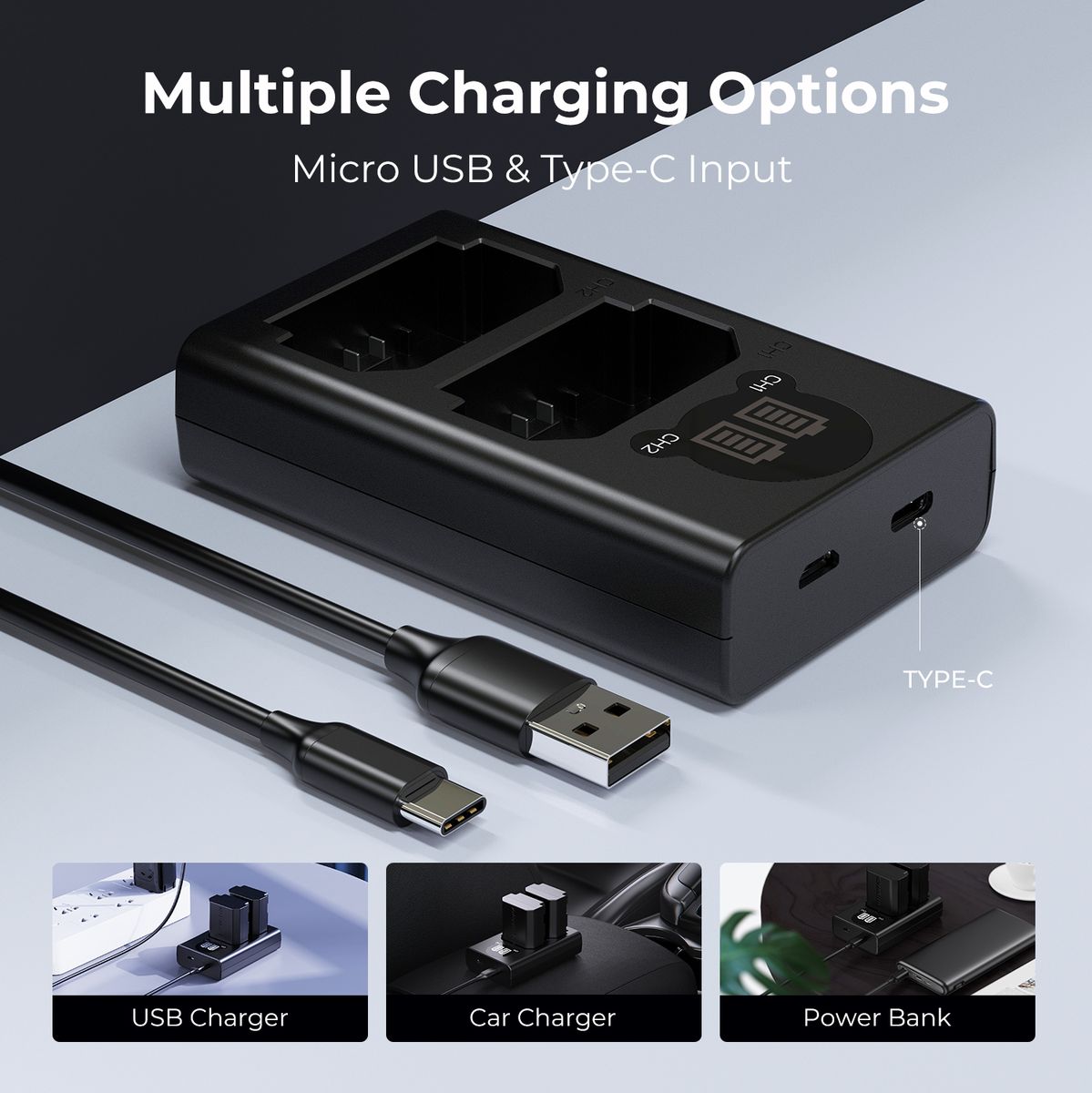 K&F Concept NP-FZ100 Dual Battery-Charger USB-C w/ Display - image 5 of 5