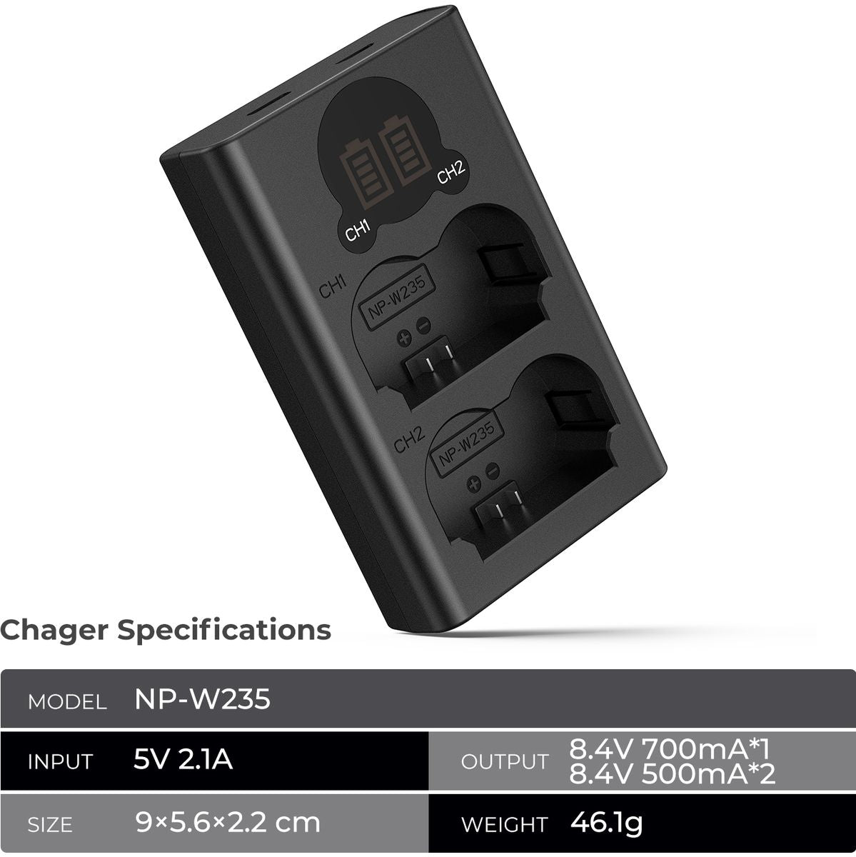 K&F Concept NP-W235 Dual Battery-Charger USB-C w/ Display - image 3 of 5