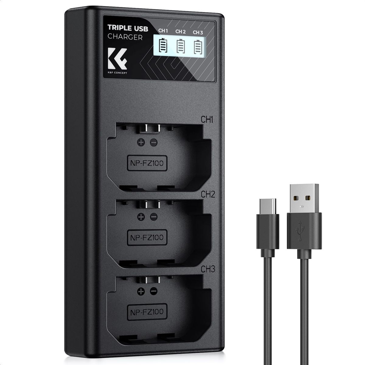 K&F Concept NP-FZ100 Triple Battery-Charger USB-C Display - image 2 of 5