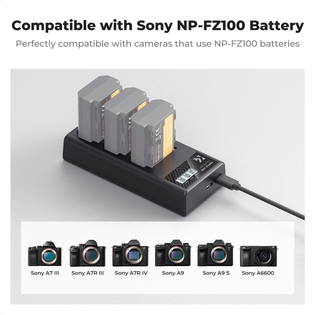 K&F Concept NP-FZ100 Triple Battery-Charger USB-C Display - image 5 of 5