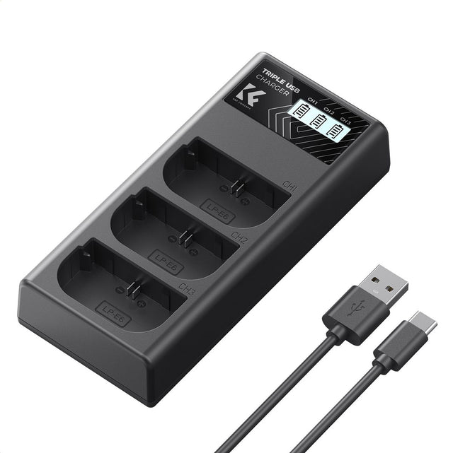 K&F Concept LP-E6NH Triple Battery-Charger USB-C Display