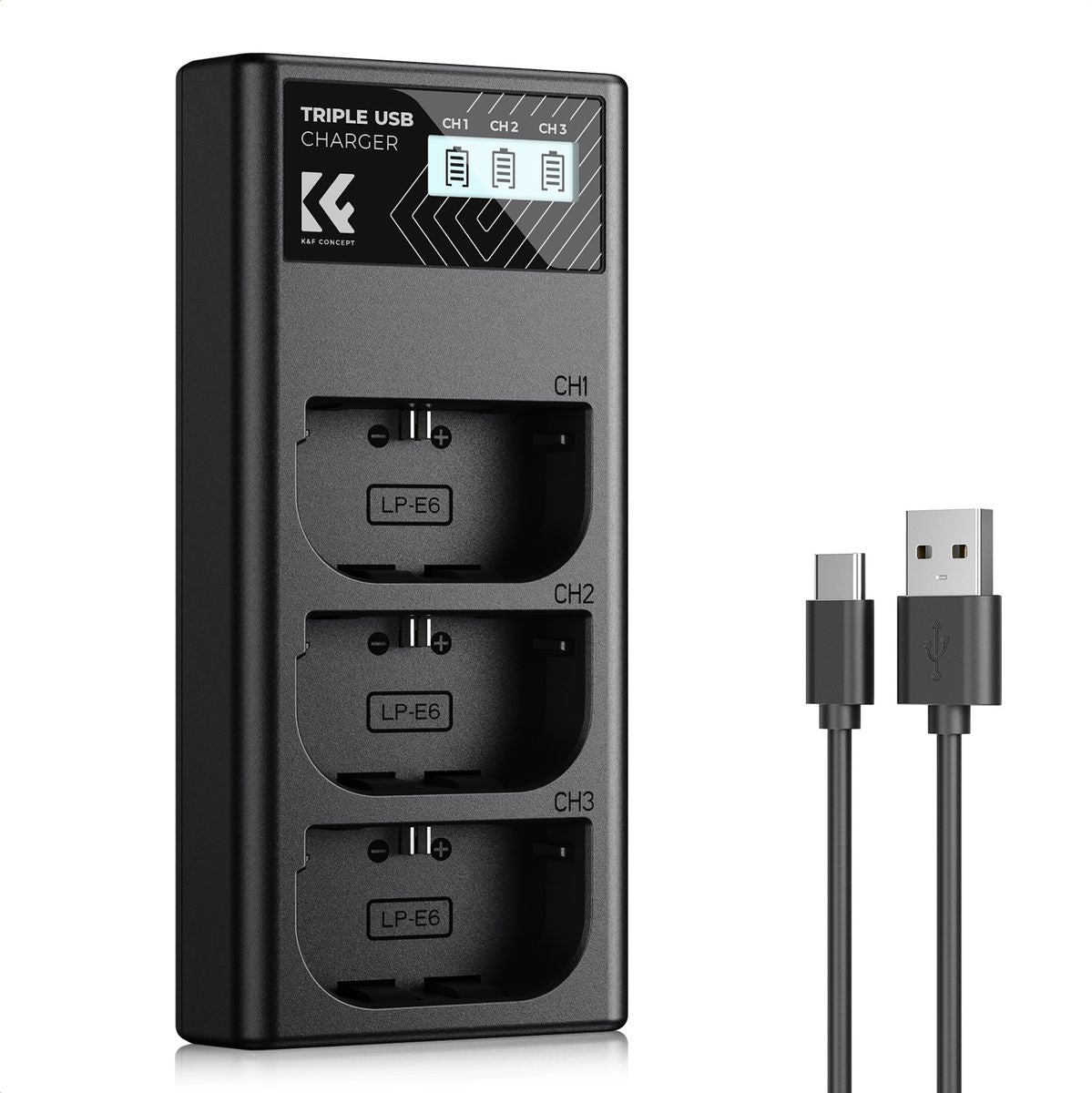 K&F Concept LP-E6NH Triple Battery-Charger USB-C Display - image 2 of 5