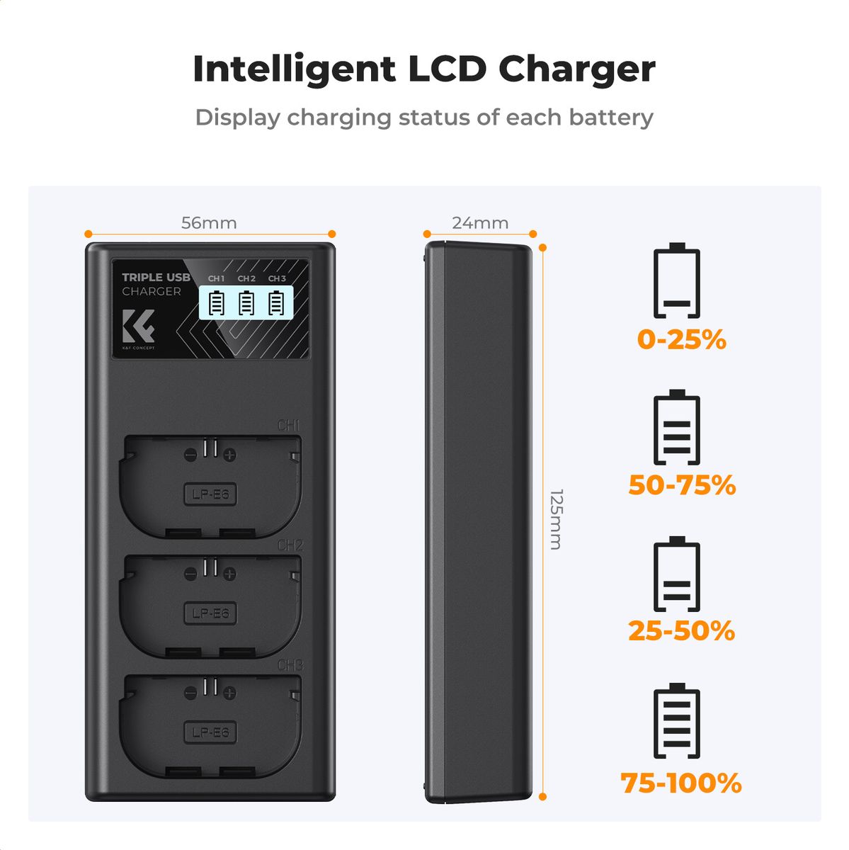 K&F Concept LP-E6NH Triple Battery-Charger USB-C Display - image 3 of 5