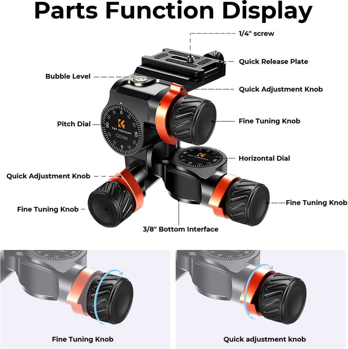 K&F Concept Precision Geared 3-way Pan/Tilt Tripod Head - image 2 of 2