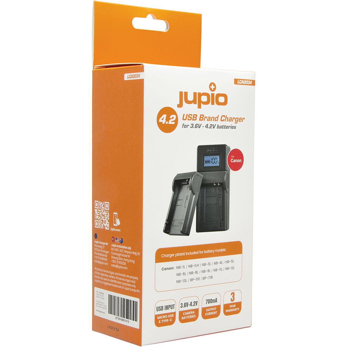 Jupio USB Brand Charger Kit For Canon 3.6V-4.2V Batteries