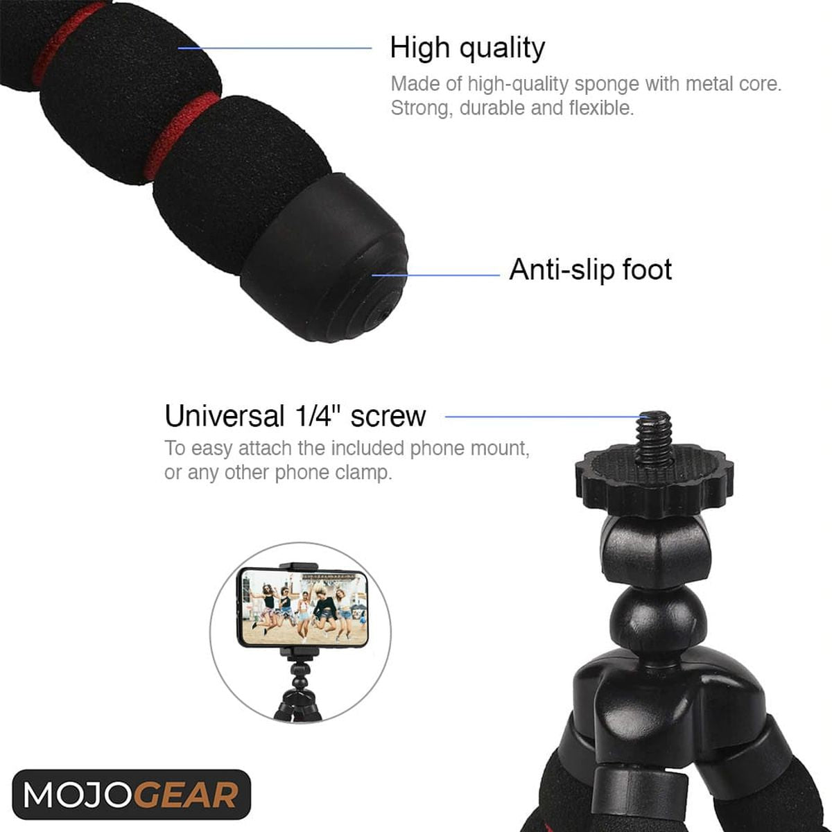 MOJOGEAR Flexible Mini-Tripod w/ Foam Rubber Legs Red - image 2 of 2