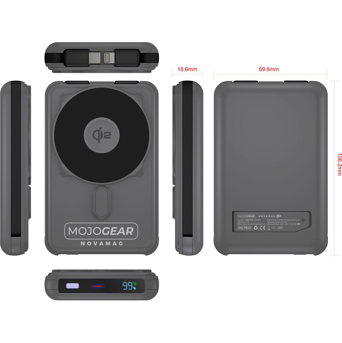 MOJOGEAR PB10 QI2 10.000mAh PowerBank w/ Cables - Grey - image 2 of 5