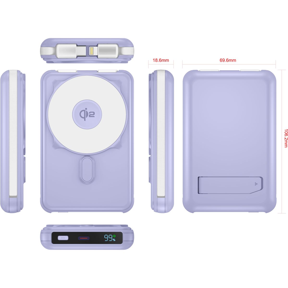 MOJOGEAR PB10 QI2 10.000mAh PowerBank w/ Cables - Purple - image 2 of 5