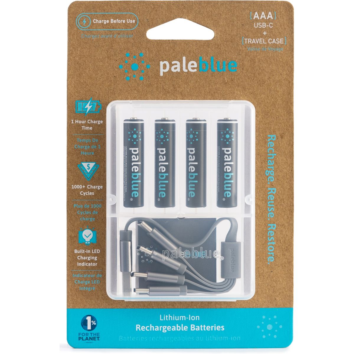 Pale Blue Li-ion Rechargeabl AAA Battery USB-C 600mAh - image 2 of 5