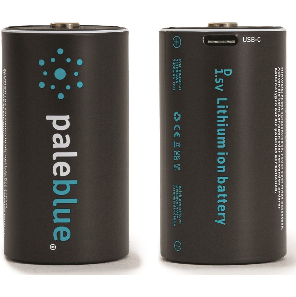 Pale Blue Li-ion Rechargeable D Battery 2 Pack Of Dcells w/ 2x1 USB-C Cable