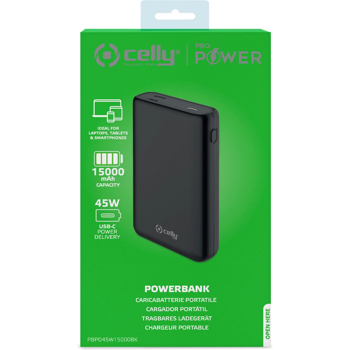 Celly PowerBank Pro 45W 15.000mAh Black
