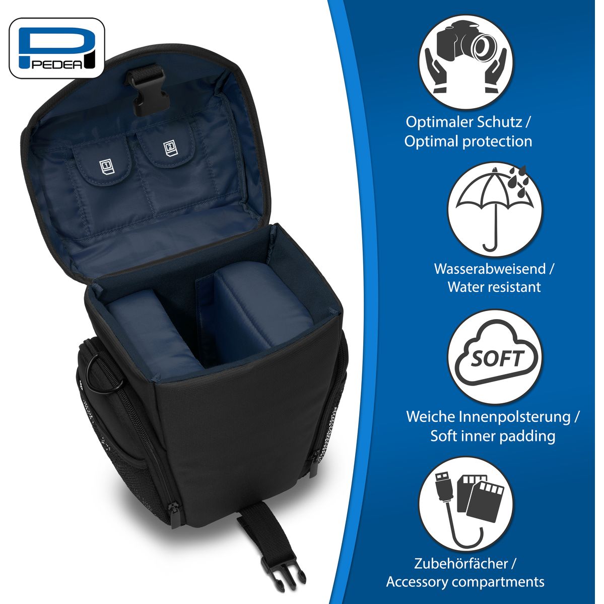 PEDEA Camera-XL Holster Bag Essex Pro Snap Black + Blue - image 3 of 5