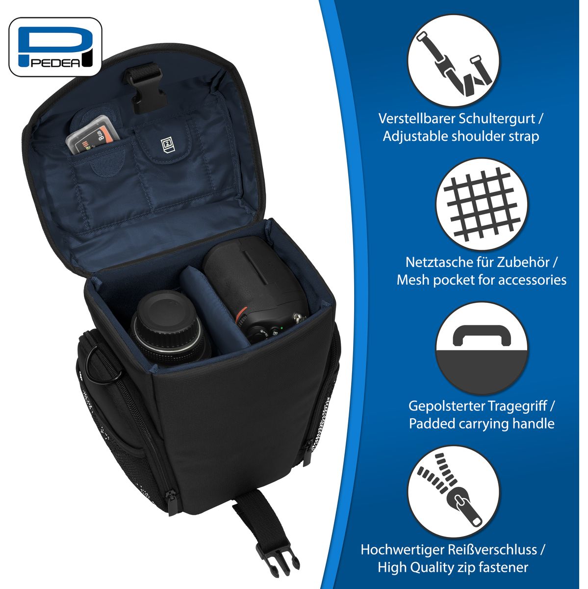 PEDEA Camera-XL Holster Bag Essex Pro Snap Black + Blue - image 4 of 5
