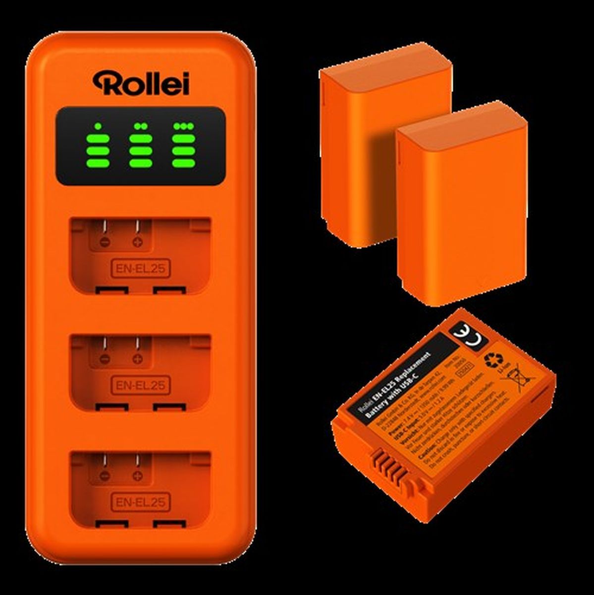 Rollei Charger Set EN-EL25 3 Accu's Charger