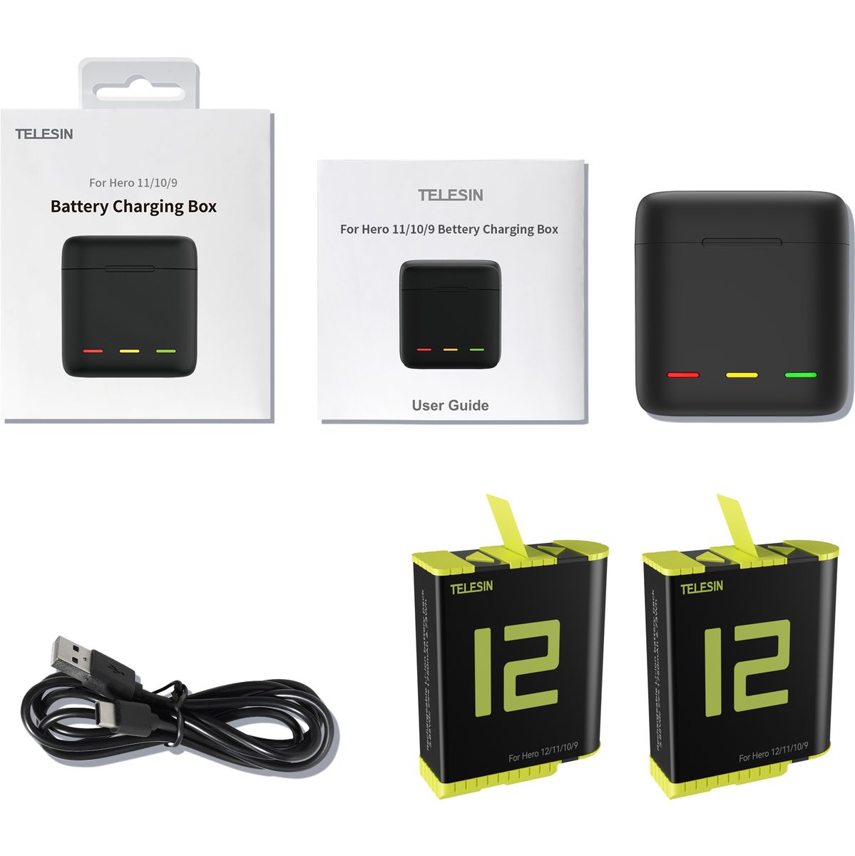 Telesin Triple Battery Charger Box +2X Battery GoPro 9/10/11