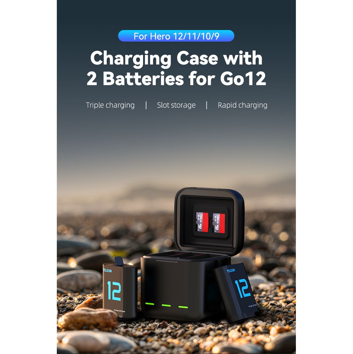 Telesin Charging Box w/ 2x Double Arc Battery GoPro 12/11/10/9 - image 2 of 5